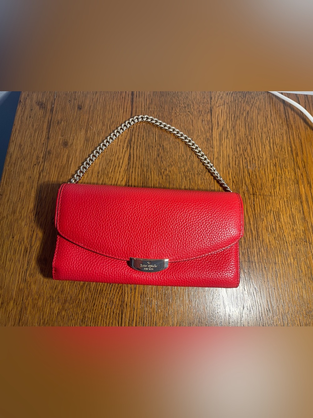kate spade Red Pebbled Leather Chain-Handle Clutch